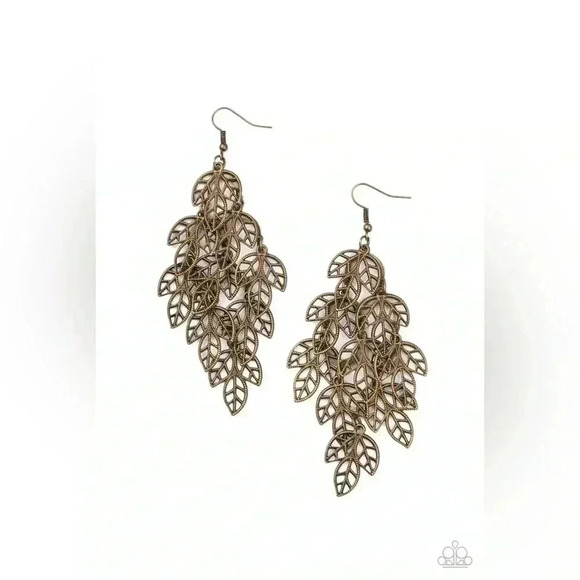 Brass Leaf Earrings - Picture 3 of 4